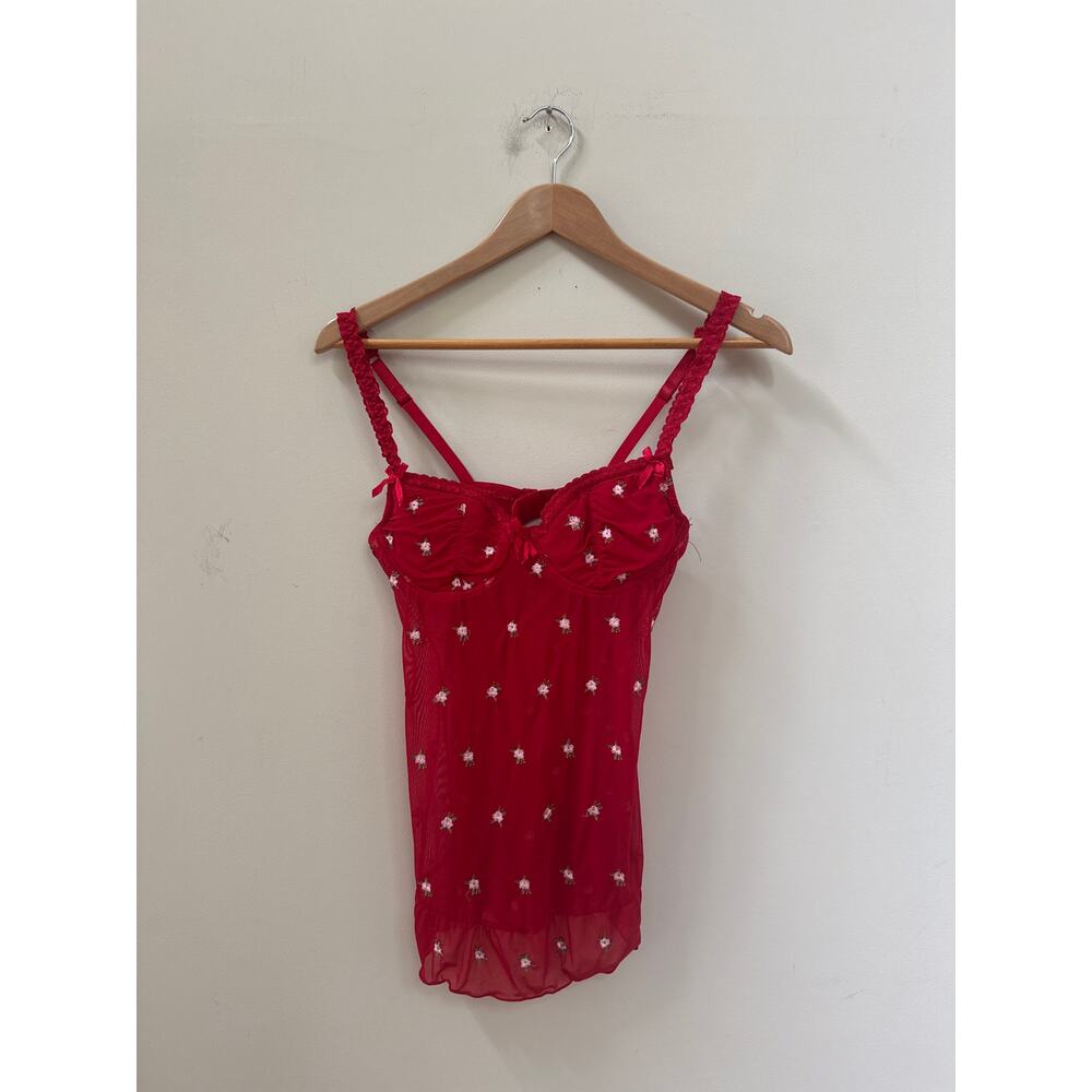 Vintage Rampage Red Lace Babydoll Sheer Bustier Tank Top Fairycore Y2K